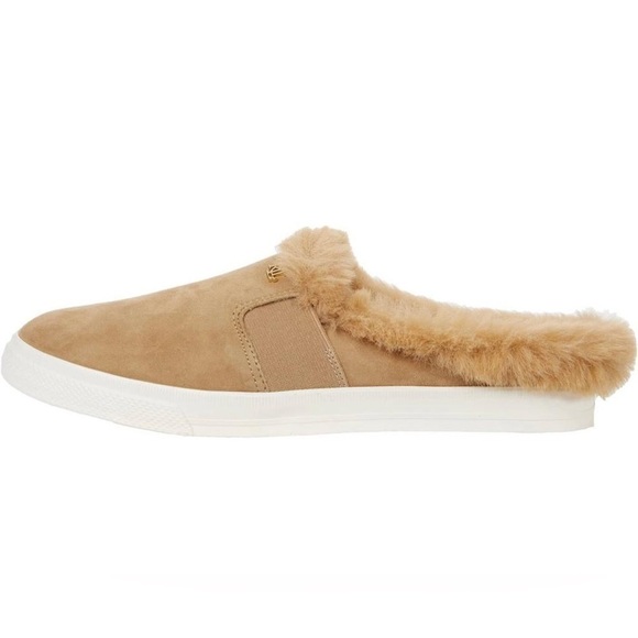 Nib Ralph Lauren Jinny Faux Fur Trim Suede Mule Slippers - Picture 1 of 11